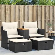 Detailed information about the product Garden Sofa 2-Seater with Stools Black Poly Rattan