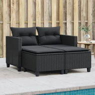 Detailed information about the product Garden Sofa 2-Seater with Stools Black Poly Rattan