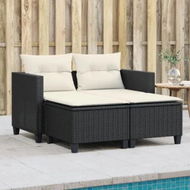 Detailed information about the product Garden Sofa 2-Seater with Stools Black Poly Rattan