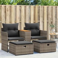 Detailed information about the product Garden Sofa 2-Seater with Stools Grey Poly Rattan