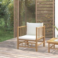 Detailed information about the product Garden Sofa With Cream White Cushions Bamboo