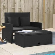 Detailed information about the product Garden Sofa with Cushions 2-Seater Black Poly Rattan