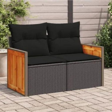 Garden Sofa with Cushions 2-Seater Black Poly Rattan