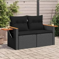 Detailed information about the product Garden Sofa with Cushions 2-Seater Black Poly Rattan