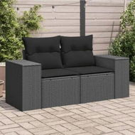 Detailed information about the product Garden Sofa with Cushions 2-Seater Black Poly Rattan