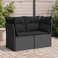 Detailed information about the product Garden Sofa with Cushions 2-Seater Black Poly Rattan