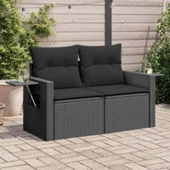 Detailed information about the product Garden Sofa with Cushions 2-Seater Black Poly Rattan