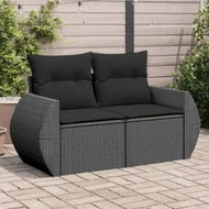 Detailed information about the product Garden Sofa with Cushions 2-Seater Black Poly Rattan