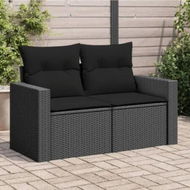 Detailed information about the product Garden Sofa with Cushions 2-Seater Black Poly Rattan