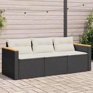 Detailed information about the product Garden Sofa with Cushions 3-Seater Black Poly Rattan