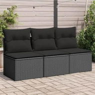 Detailed information about the product Garden Sofa with Cushions 3-Seater Black Poly Rattan