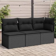 Detailed information about the product Garden Sofa with Cushions 3-Seater Black Poly Rattan