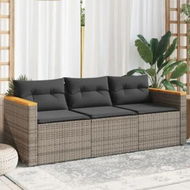 Detailed information about the product Garden Sofa with Cushions 3-Seater Grey Poly Rattan