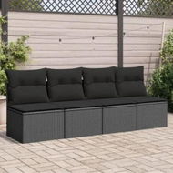 Detailed information about the product Garden Sofa with Cushions 4-Seater Black Poly Rattan