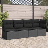 Detailed information about the product Garden Sofa with Cushions 4-Seater Black Poly Rattan