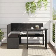 Detailed information about the product Garden Sofa with Table and Cushions L-Shaped Black Poly Rattan