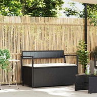 Detailed information about the product Garden Storage Bench with Cushion Black Poly Rattan