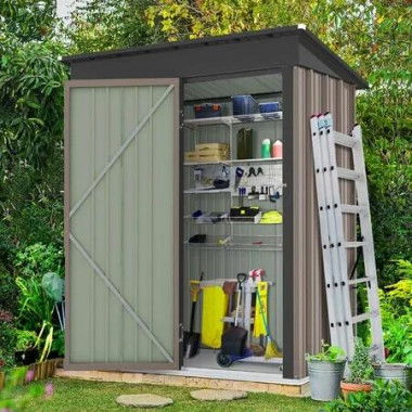 Garden Storage Shed Outdoor Backyard Tool Garage Bike Lockable Utility House Pet Dog Cat Shelter Galvanised Steel Plastic Tilted Roof 161x88x182cm