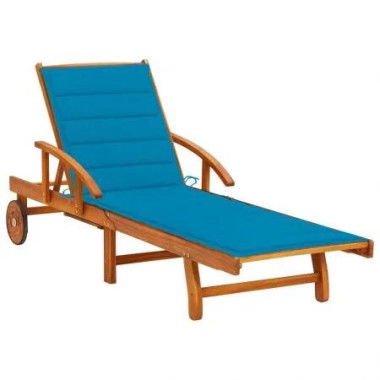 Garden Sun Lounger with Cushion Solid Wood Acacia