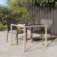 Detailed information about the product Garden Table 90x90x75 Cm Tempered Glass And Poly Rattan Beige