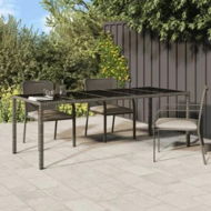 Detailed information about the product Garden Table Grey 250x100x75 cm Tempered Glass and Poly Rattan