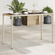 Detailed information about the product Garden Table with Glass Top Beige 115x54x74 cm Poly Rattan