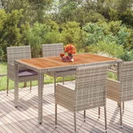Detailed information about the product Garden Table with Wooden Top Grey 150x90x75 cm Poly Rattan