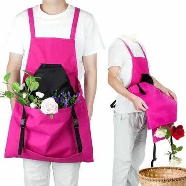 Gardening Apron Canvas Garden Aprons Harvesting Pouch with Quick Release Pocket Garden Picking Bag for Women and Men, Rose Red