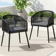 Detailed information about the product Gardeon 2PC Outdoor Dining Chairs Wicker Chair Patio Furniture Garden Steel Black