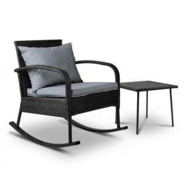 Gardeon 2PC Rocking Chair Table Wicker Outdoor Furniture Patio Lounge Setting