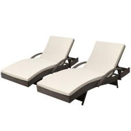 Detailed information about the product Gardeon 2PC Sun Lounge Wicker Lounger Outdoor Furniture Beach Chair Adjustable Cushion Grey&Beige