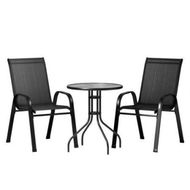 Detailed information about the product Gardeon 3PC Outdoor Bistro Set Table and Chairs Stackable Patio Furniture Black