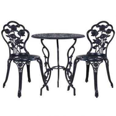 Gardeon 3PC Outdoor Setting Bistro Set Chairs Table Cast Aluminum Rose Black