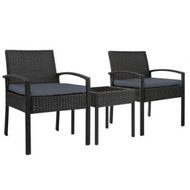 Detailed information about the product Gardeon 3PC Patio Furniture Bistro Set Wicker Outdoor Lounge Setting Black