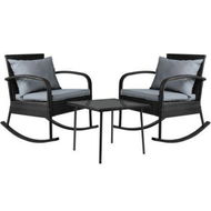 Detailed information about the product Gardeon 3PC Rocking Chair Table Wicker Outdoor Furniture Patio Bistro Set Black