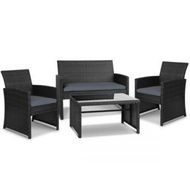 Detailed information about the product Gardeon 4 PCS Outdoor Sofa Set Rattan Chair Table Setting Garden Furniture Black