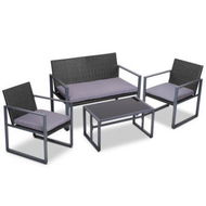 Detailed information about the product Gardeon 4 PCS Outdoor Sofa Set Rattan Furniture Glass Top Table Chairs Black