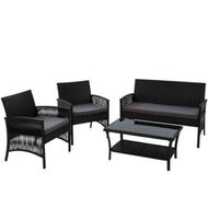 Detailed information about the product Gardeon 4PCS Outdoor Sofa Set Wicker Harp Chair Table Garden Furniture Black