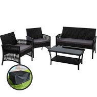 Detailed information about the product Gardeon 4PCS OutdoorSofa Set with Storage Cover Wicker Harp Chair Table Black