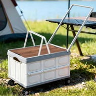 Detailed information about the product Gardeon Collapsible Outdoor Storage Box 54L Stackable Folding Camping Organizer Wheels Plywood Lid Beige