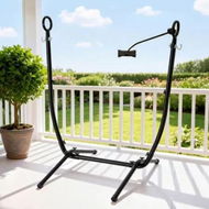 Detailed information about the product Gardeon Hammock Chair Stand Iron Frame w/ Phone Holder Black