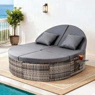 Detailed information about the product Gardeon Outdoor Day Bed Sun Lounge Setting Wicker Lounger Patio Furniture w/ Retractable Side Tray