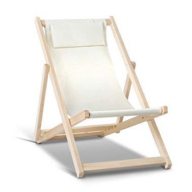 Gardeon Outdoor Deck Chair Wooden Sun Lounge Folding Beach Patio Furniture Beige