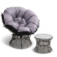 Detailed information about the product Gardeon Outdoor Lounge Setting Papasan Chair Wicker Table Garden Furniture Grey