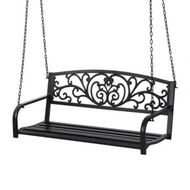 Detailed information about the product Gardeon Outdoor Porch Swing Chair Patio Furniture Floral Backrest 2 Seater Black