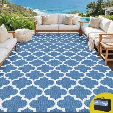 Gardeon Outdoor Rugs 274x366cm Large Carpet Reversible Area Mat PP Dual-Sided Patio Rug Blue