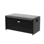 Detailed information about the product Gardeon Outdoor Storage Bench Box Wicker Garden Sheds Tools Cushion Patio Furniture Black