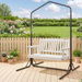 Gardeon Wooden 2-Seater Outdoor Swing Chair with Black Stand White Hanging Chair. Available at Crazy Sales for $299.95