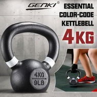 Detailed information about the product Genki 4kg Kettlebell Barbell Cast Iron Fitness Home Gym Workout with Wide Grip Colour Coded Black