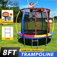Detailed information about the product Genki 8ft Trampoline Kids Rebounder Bounce Jumping Round With Enclosure Basketball Hoop Ladder Indoor Outdoor